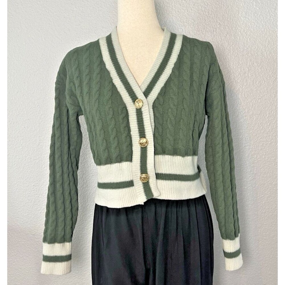 Threaded Leaf crop womens cardigan  sweater sz S collegiate preppy cabincore